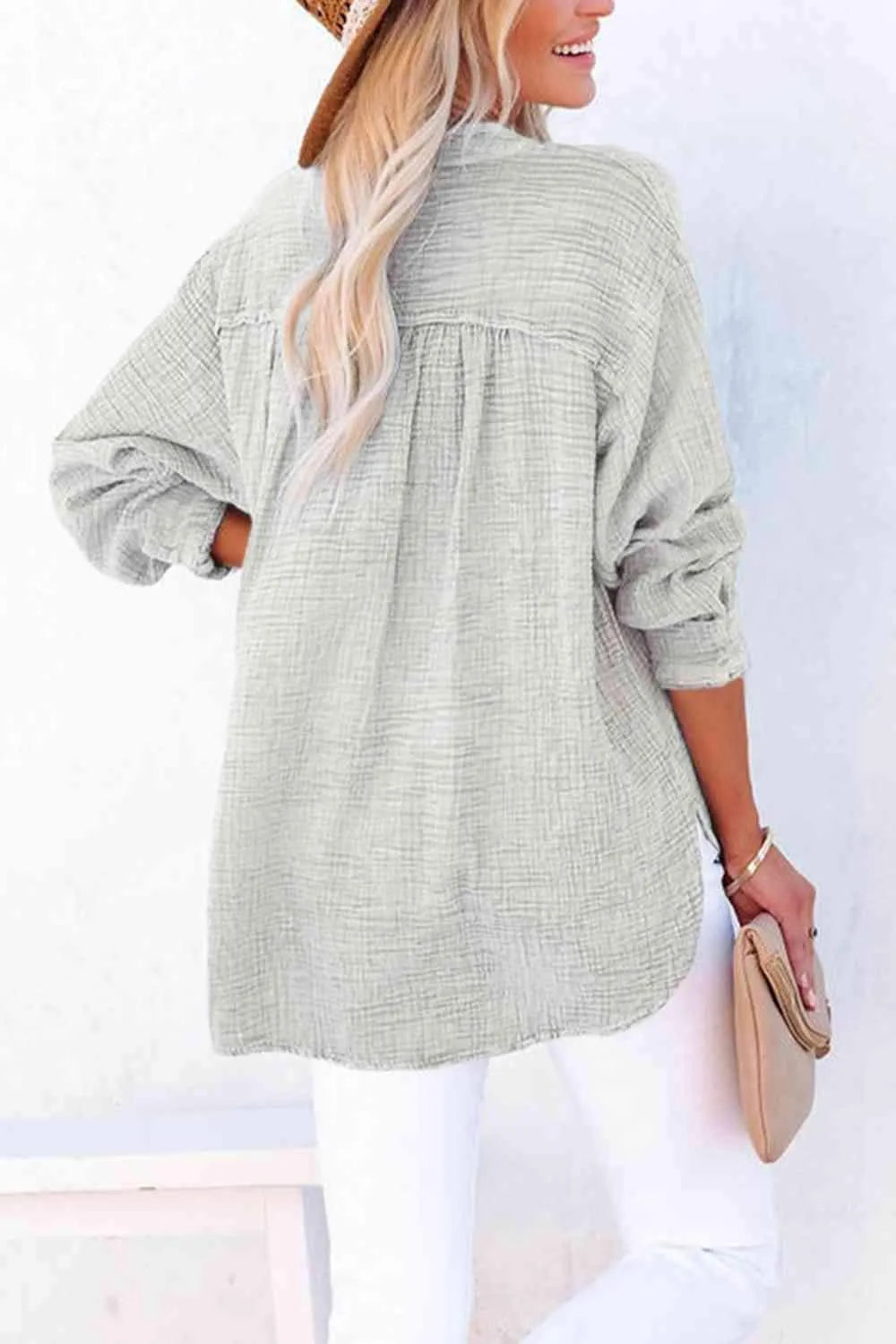 Buttoned Long Sleeve Blouse Blouses - Tophatter Daily Deals